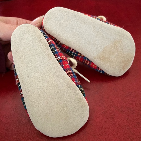 Vintage Canvas Baby Toddler Shoes blue red plaid & Laces Barefoot minimalist - Picture 3 of 5